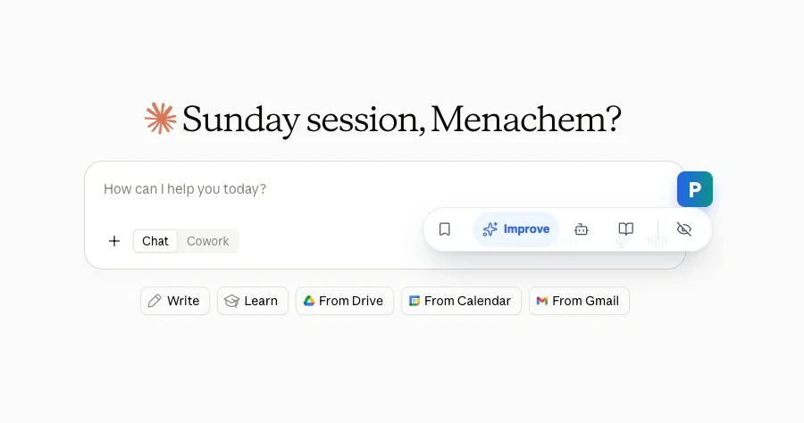 The Prompteam desktop app: the action bar inside Claude