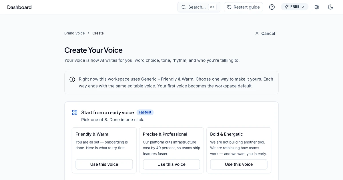 The Prompteam web app: the brand voice creator